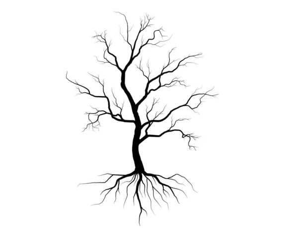 Svarta Grenen Träd Eller Nakna Träd Silhuetter Handritade Enskilda Illustrationer — Stock vektor