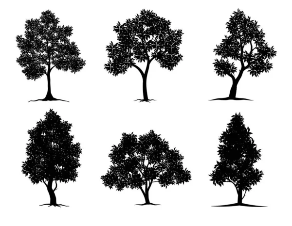 Árbol Negro Estilo Símbolo Fondo Blanco Ilustraciones Aisladas Dibujadas Mano — Vector de stock