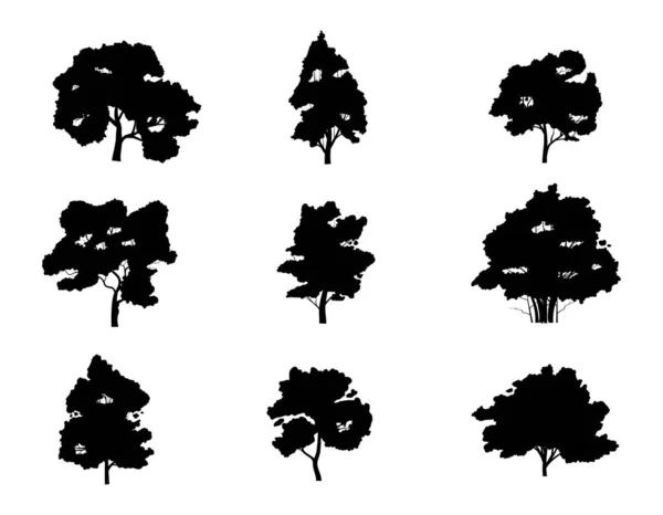 Samling Svart Träd Symbol Stil Och Vit Bakgrund Kan Användas — Stock vektor