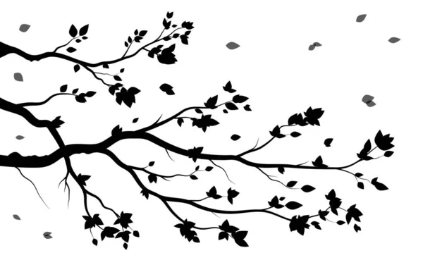Черная Ветвь Листья Стиле Дерева Белый Стиль Фона — стоковый вектор