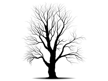 Kara Dal Ağacı ya da Çıplak Ağaç siluetleri. El çizimi izole çizimler.