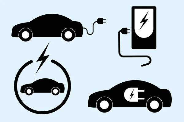 Elbil Ladda Sitt Batteri Med Naturlandskap Koncept Illustration För Grön — Stock vektor