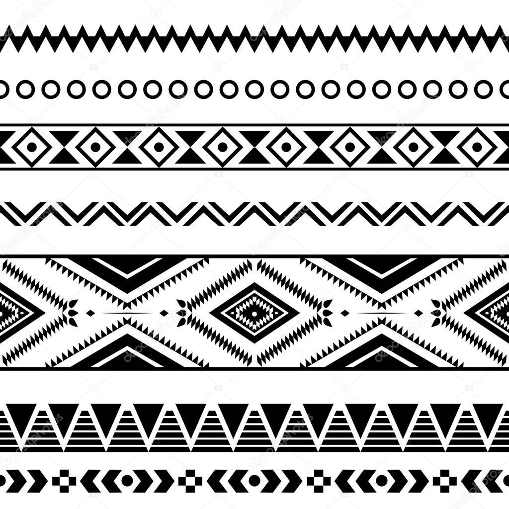 Vector abstract ethnic geometric pattern design for background or wallpaper, Seamless ethnic pattern. Handmade. Horizontal stripes. Black and white print for your textiles. Vector illustration