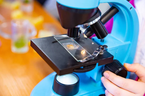 Školní Mikroskop Modrý Sklíčko — Stock fotografie
