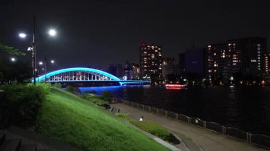 Sumida Nehri Gece Manzarası, Tokyo Japonya Eylül 2024