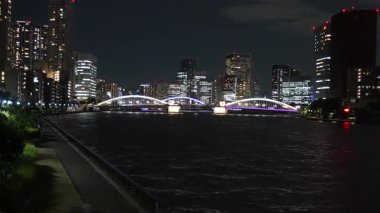Sumida Nehri Gece Manzarası, Tokyo Japonya Eylül 2024