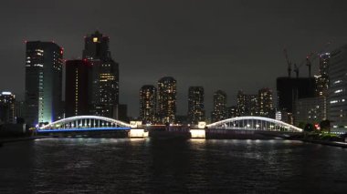 Sumida Nehri Gece Manzarası, Tokyo Japonya Eylül 2024