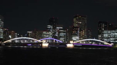 Sumida Nehri Gece Manzarası, Tokyo Japonya Eylül 2024