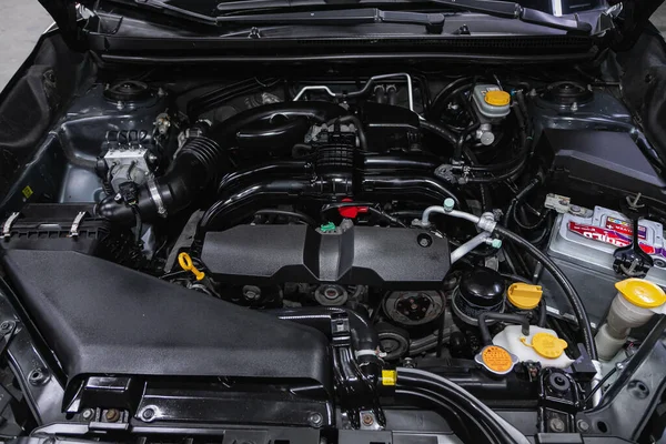 Novosibirsk Russia October 2020 Subaru Hood Car Powerful Engine Closeup — Stock Photo, Image