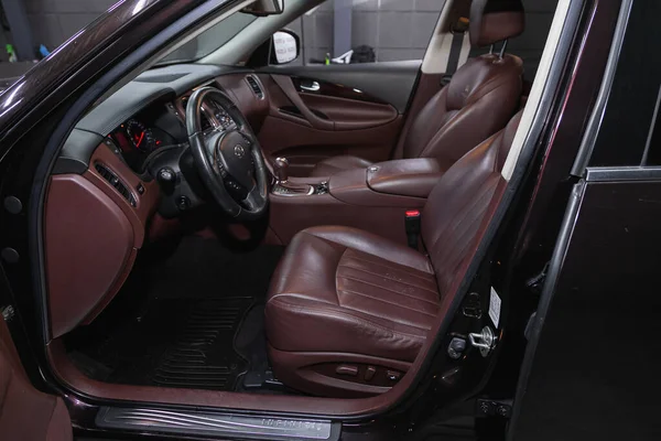 Novosibirsk Rusland Oktober 2020 Infiniti Ex37 Luxe Auto Interieur Stuurwiel — Stockfoto