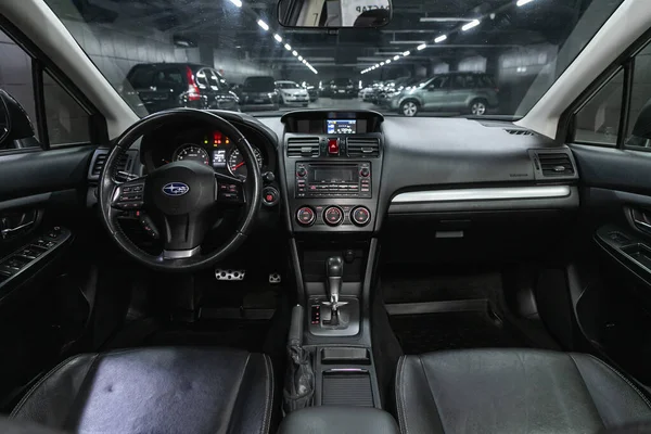 Novosibirsk Russia October 2020 Subaru Luxurious Car Interior Steering Wheel — Stock Photo, Image