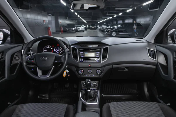 Novosibirsk Rusland Oktober 2020 Hyundai Creta Luxe Interieur Auto Stuurwiel — Stockfoto