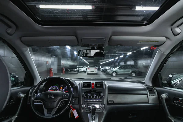 Novosibirsk Rusland Oktober 2020 Honda Auto Interieur Achteraanzicht Van Voorruit — Stockfoto