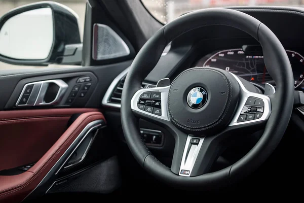 Novosibirsk Russia October 2020 Bmw Salon New Exclusive Car Steering — Stock Photo, Image