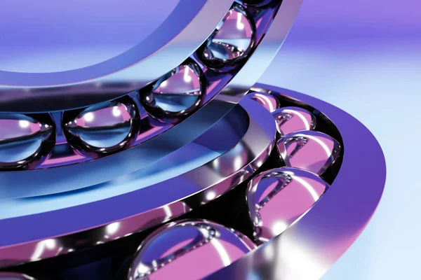 3D illustration metal purple and pink   ball bearing with  balls  on neon lights  on white  isolated background. Bearing industrial. This part of the car