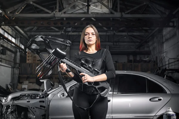 Cosplay Concepto Cómico Post Apocalipsis Retrato Moderno Mujer Atlética Joven —  Fotos de Stock