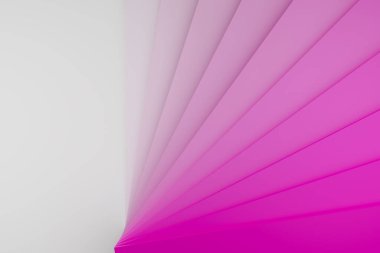 Kartvizitlere ya da renk örneklerine benzeyen üç boyutlu pembe çizgilerin çizimi. Pembe arka planda bir kağıt seti. Geometrik desen. Teknoloji geometri arka planı