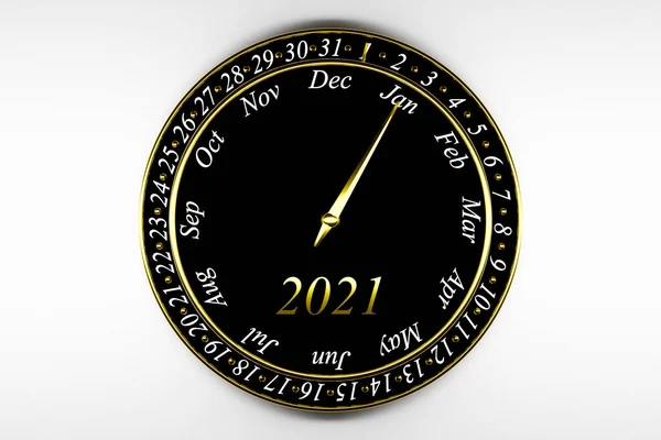 Иллюстрация Черный Круглосуточный Календарь Месяцев Дней 2021 Года Белом Фоне — стоковое фото