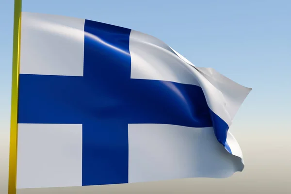 Ilustración Bandera Nacional Finlandia Asta Bandera Metal Ondeando Contra Cielo — Foto de Stock