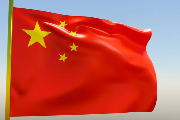Ilustração Bandeira Nacional China Mastro Bandeira Metal Balançando Contra Céu — Fotografia de Stock