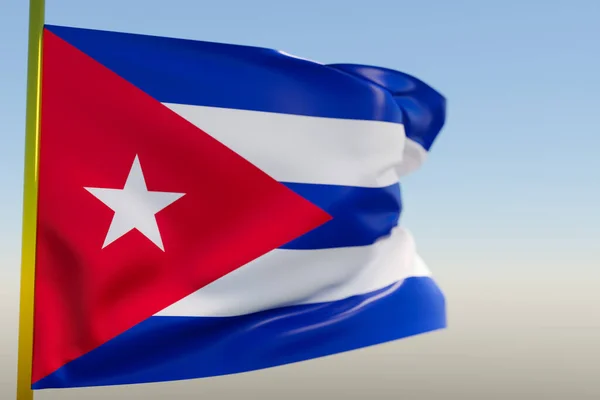 Ilustración Bandera Nacional Cuba Sobre Asta Bandera Metálica Ondeando Contra — Foto de Stock