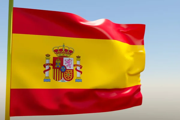 Ilustración Bandera Nacional España Sobre Asta Bandera Metálica Ondeando Contra — Foto de Stock
