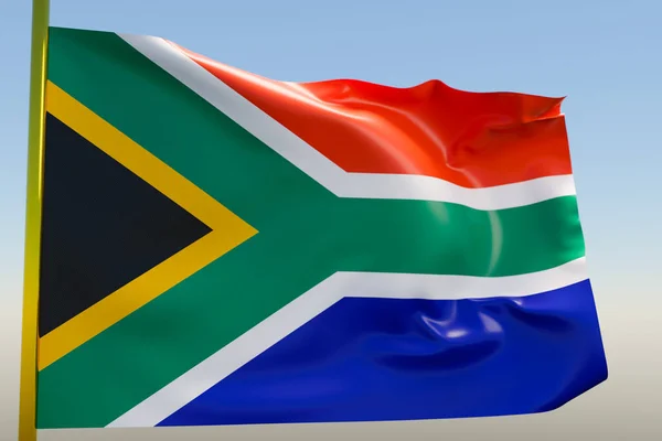 Güney Afrika Cumhuriyeti Nin Ulusal Bayrağının Mavi Gökyüzünde Dalgalanan Metal — Stok fotoğraf