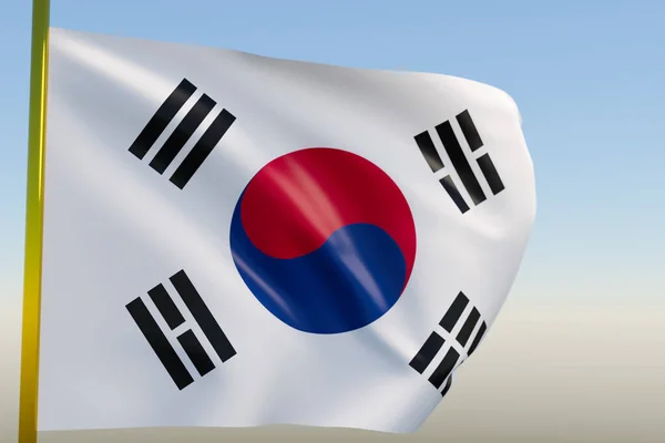 Ilustración Bandera Nacional Corea Del Sur Sobre Asta Bandera Metálica — Foto de Stock