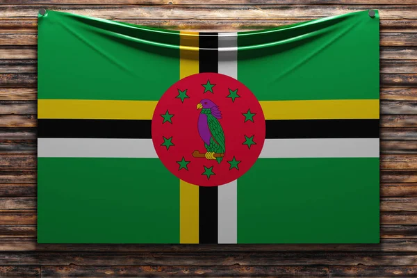 Illustration Den Nationella Tyg Flagga Dominicana Spikas Trävägg Country Symbol — Stockfoto