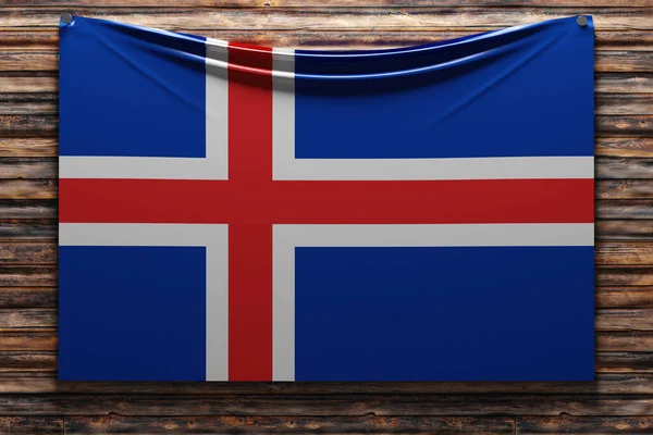 Illustration National Fabric Flag Iceland Nailed Wooden Wall Country Symbol — Stock Photo, Image