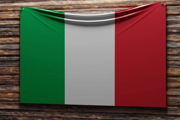 Απεικόνιση Της Εθνικής Υφασμάτινης Σημαίας Της Ιταλίας Καρφωμένη Ξύλινο Τοίχο — Φωτογραφία Αρχείου