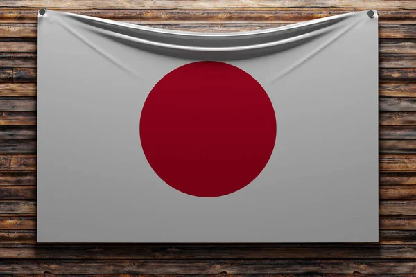 Ilustrace Národní Textilní Vlajky Japonska Přibité Dřevěné Stěně Symbol Země — Stock fotografie