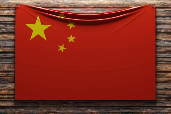 Illustration National Fabric Flag China Nailed Wooden Wall Country Symbol — Stock Photo, Image