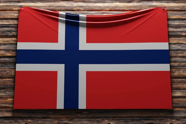 Ilustración Bandera Tela Nacional Noruega Clavada Una Pared Madera Símbolo — Foto de Stock