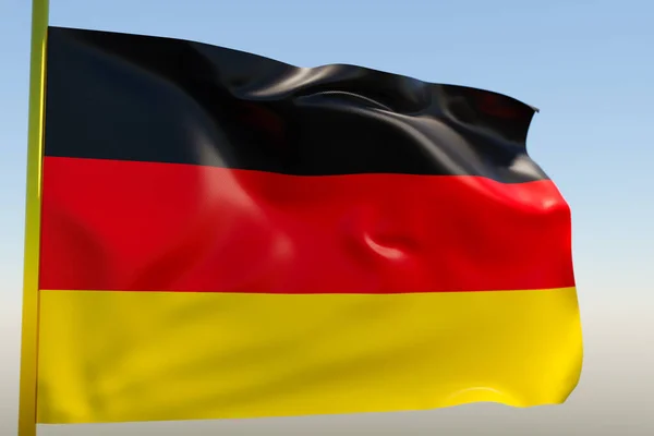 Иллюстрация Государственного Флага Германии Металлическом Флагштоке Развевающемся Над Голубым Небом — стоковое фото