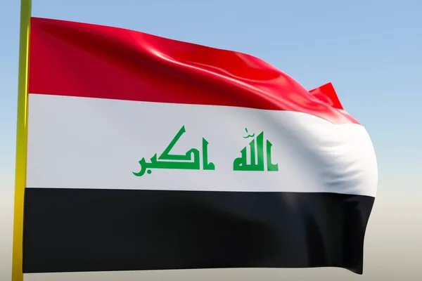 Illustratie Van Nationale Vlag Van Irak Een Metalen Vlaggenmast Wapperend — Stockfoto