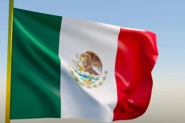 Ilustración Bandera Nacional México Sobre Asta Bandera Metálica Ondeando Contra —  Fotos de Stock