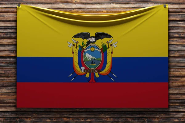 Ilustración Bandera Nacional Tela Ecuador Clavada Una Pared Madera Símbolo — Foto de Stock