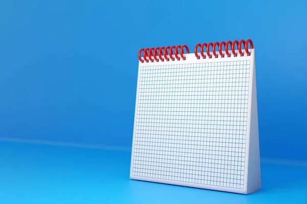 3Dイラストレーション空の机のカレンダー モノクロームの背景に青いテーブルの葉のノートブック モックアップのデザインコンセプト 3Dレンダリング — ストック写真