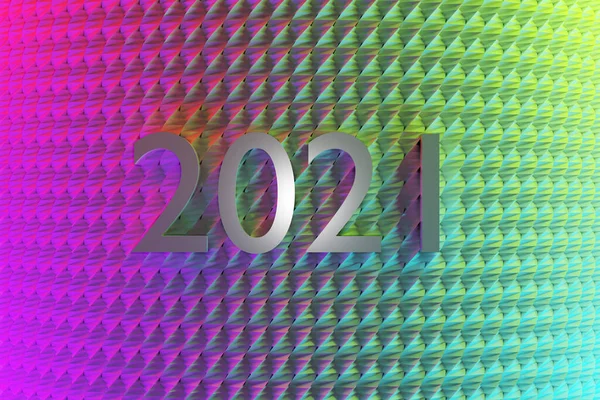 ピンクと緑の金属の背景に金ネオンラインから3Dイラストの碑文2021 新年のシンボルのイラスト — ストック写真