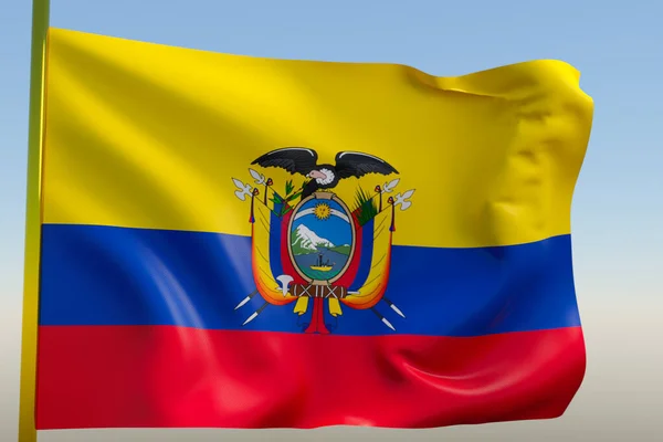 Illustration National Flag Ecuador Metal Flagpole Fluttering Blue Sky Country — Stock Photo, Image