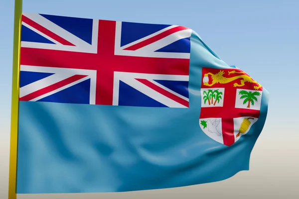 Illustration National Flag Fiji Metal Flagpole Fluttering Blue Sky Country — Stock Photo, Image