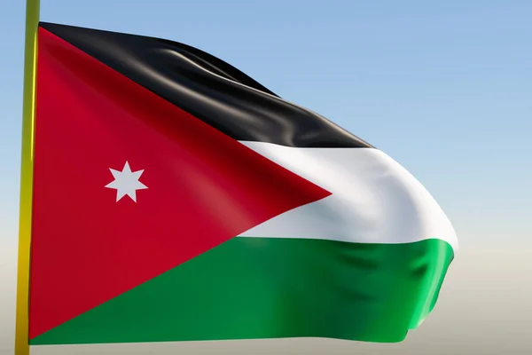 Illustration Der Jordanischen Nationalflagge Auf Einer Metallfahne Die Vor Dem — Stockfoto