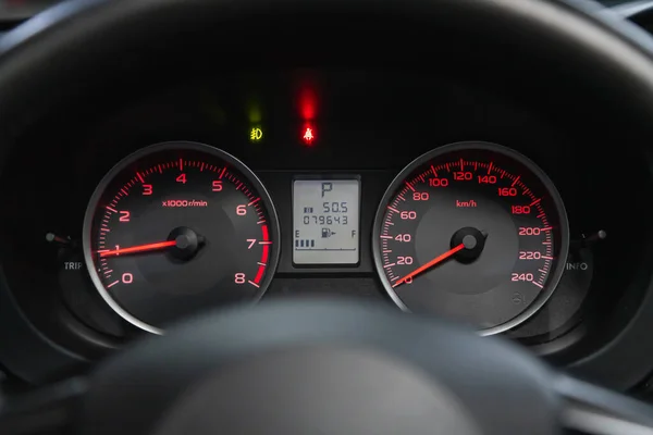 Novosibirsk Russia November 2020 Subaru New Car Interior Details Speedometer — Fotografia de Stock