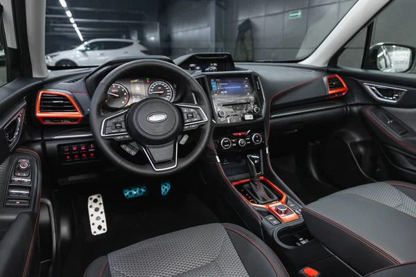 Novosibirsk Russia November 2020 Subaru Forester Luxurious Car Interior Steering — Φωτογραφία Αρχείου