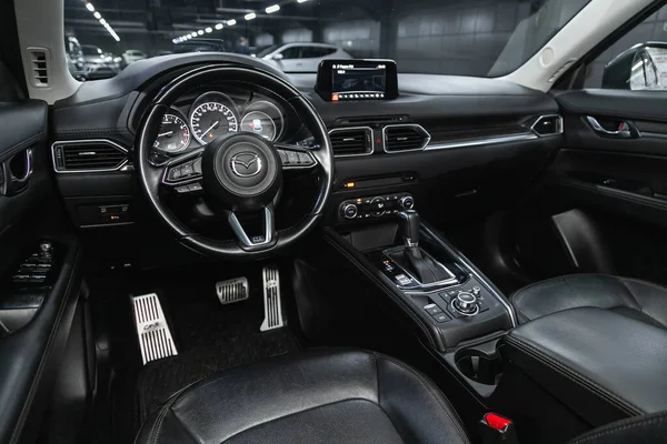 Novosibirsk Russia November 2020 Mazda Steering Wheel Shift Lever Multimedia — Stock Photo, Image