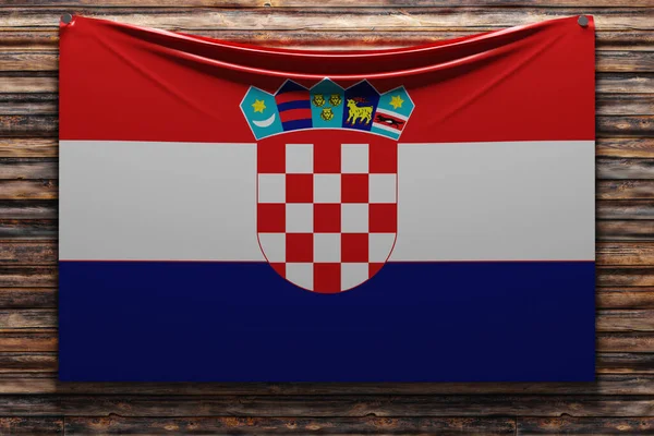 Иллюстрация Национального Флага Хорватии Прибитая Деревянной Стене — стоковое фото