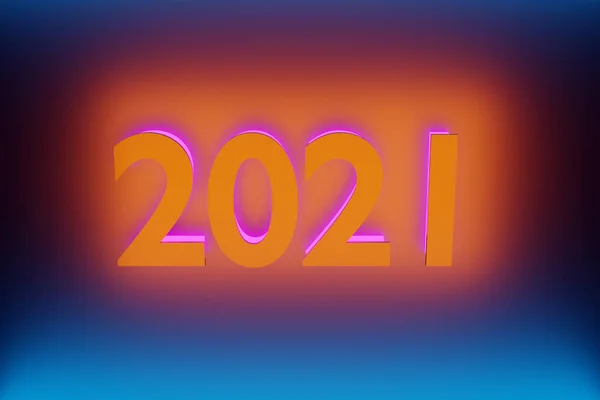 Ilustração Inscrição 2021 Partir Linhas Néon Laranja Azul Sobre Fundo — Fotografia de Stock