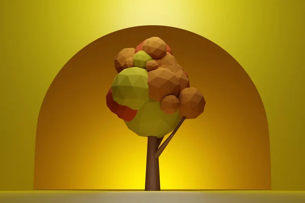Illustratie Een Grote Gele Loofboom Met Een Schaduw Een Gele — Stockfoto