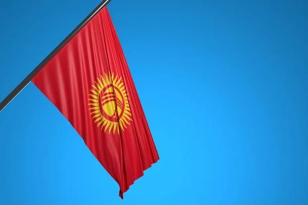 Kyrgyzstan 국기에 깃대가 하늘에 펄럭이는 — 스톡 사진